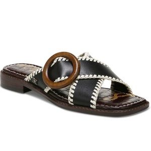 Sam Edelman Womens Harlie Black Leather Square Toe Slide Sandals Shoes - size 8